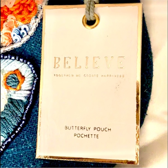🦋 Butterfly ‘Believe’ Embroidery, Bead, and Sequin Embellished Zip Pouch - NWT - Picture 5 of 7